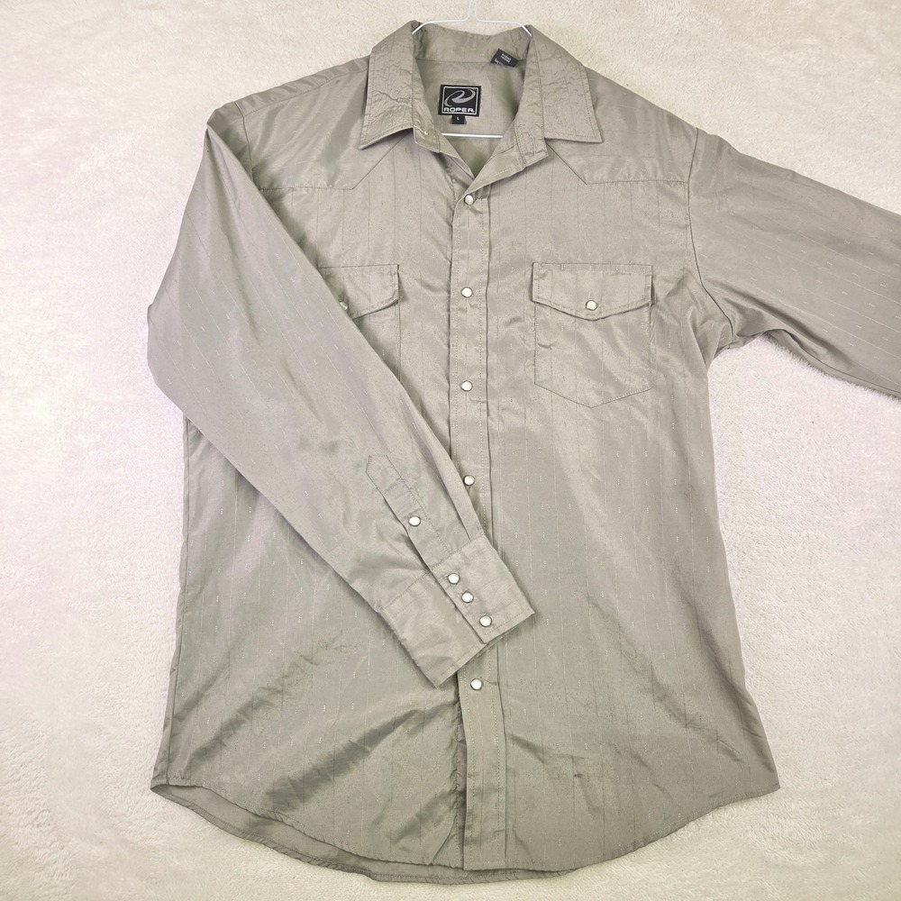 Roper Mens Taupe Western Pearl Snap Shirt Long Sleeve L 101-145-937LO